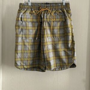 Forever 21 | Men’s Yellow and Gray Plaid Swim Shorts | Size Large